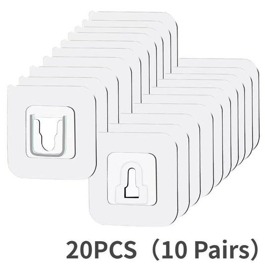 10 Pairs Double Sided Adhesive Wall Hooks, Minimalist Buckle Self Adhesive Hooks, Punch-free Storage Hooks Organiser 10Pcs Plastic Installation