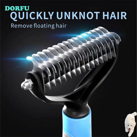 DORFU Pet Grooming Brush and Metal Comb Double Sided Long Hair Pet Undercoat Cleaner Knotting Comb for Cats for Dogs and Pet Cats Removes Mats and Lint Effectively removes shedding or flyaway hair. clean blue petgroomingkit a umu a u grooming brush
