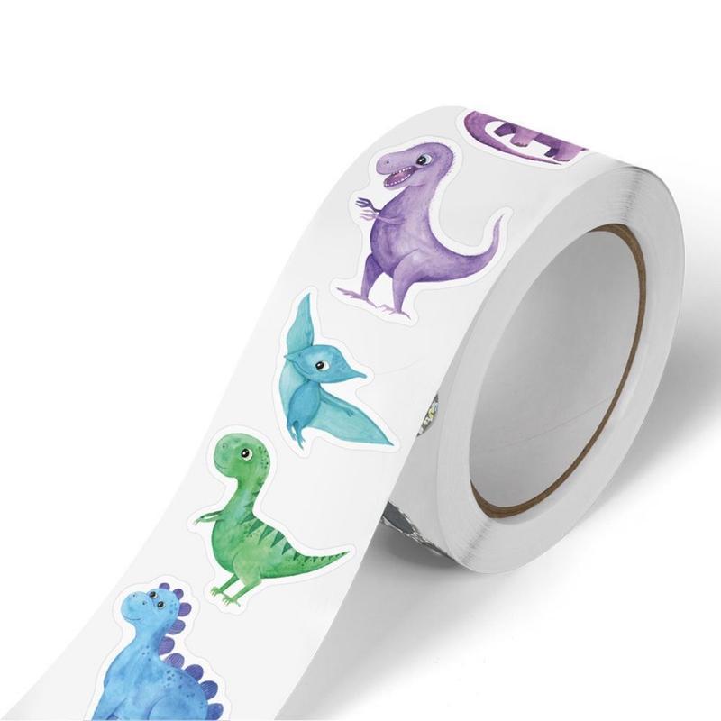 Cartoon Dinosaur Pattern Sticker (500pcs/roll), Self Adhesive Decor Sticker for Gift Greeting Card Water Bottle Laptop Phone Case