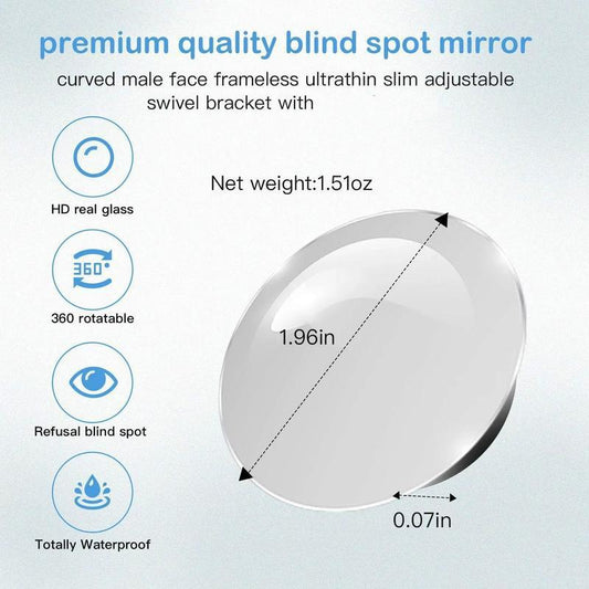 Frameless Wide Angle Mirror - Adjustable Round Hd Glass Convex Rear View 360 Rotate For Car Suv & Stick On Design 2 Pack