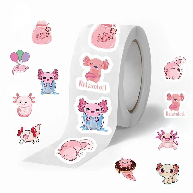 Cute Axolotl Pattern Sticker (500pcs/roll), Self Adhesive Decorative Sticker, DIY Decals for Water Bottle, Laptop, Phone Case, Scrapbooking, Journal Making, Ornaments