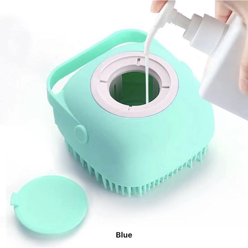 Pet Bath Brush, Silicone Pet Bath Massage Brush, Shampoo Dispenser Shower Brush for Dogs & Cats, Bath Accessories, Dog Stuff