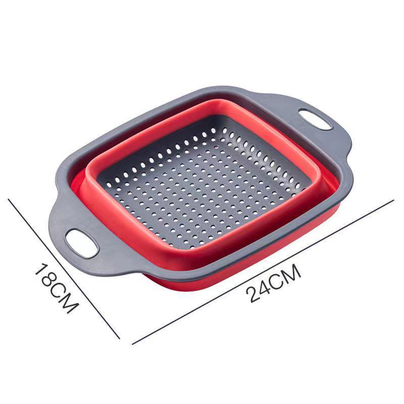 Square Collapsible Colander Set,2 Collapsible Colanders (Strainers) Set By - Includes 2 Folding Strainers (red & Grey)