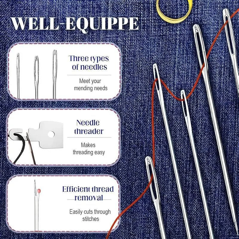 37PCS Big Eye Steel Needles Set - Long & Thin Handmade Quilting & Sewing Needles Kit for DIY Sewing Projects