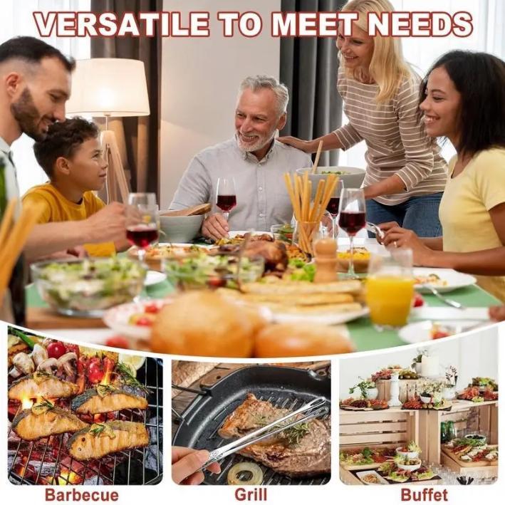Stainless Steel Barbecue Tongs, Handheld Grill Food Tongs, Multifunctional Barbecue Utensils for Home Kitchen & Outdoor Camping