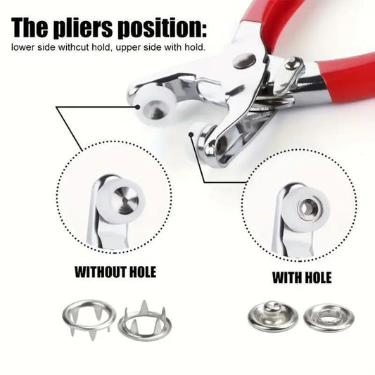Including 150pcs Invisible Colored Metal Buckle & 1 Count Manual Pressure Pliers,Household Sewing Accessories for DIY Handicraft Clothing & Hat,Buttons & Pliers Tool Kit,Seamless Stitching Sewing Kit Tools,Sewing Supplies Crafts.