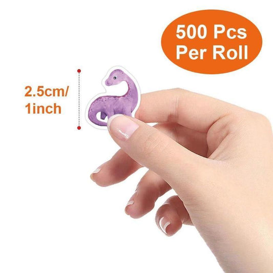 Cartoon Dinosaur Pattern Sticker (500pcs/roll), Self Adhesive Decor Sticker for Gift Greeting Card Water Bottle Laptop Phone Case