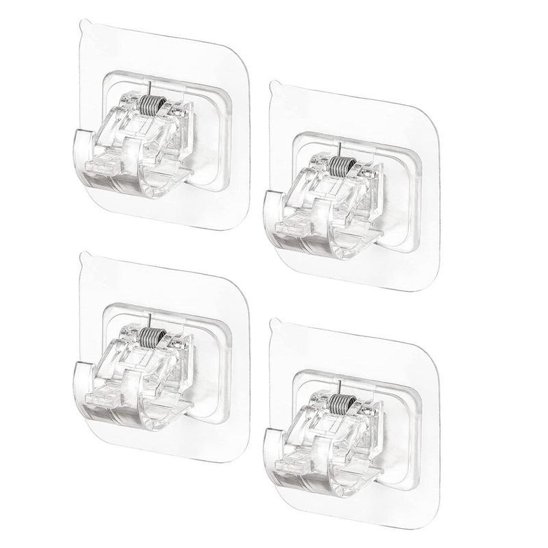 No Drilling Curtain Rod Brackets, 4 Count Self Adhesive Curtain Rod Holders, Nail Free Adjustable Curtain Rod Hooks, Curtain Hangers for Bathroom Kitchen Bathroom Hotel