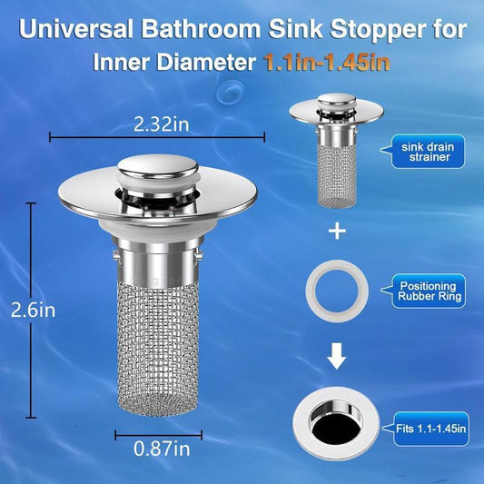 Bathroom Sink Drain Strainer, Pop Up Sink Drain Strain, Bathroom Sink Stopper with Removable Stainless Steel, Filter Basket Hair Catcher Hair Catcher