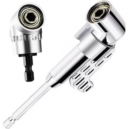 105 Degree Angle Screwdriver Set Holder Adapter, Adjustable Bits, Nozzles, Right Angle Head, Hex Bit Socket, 1/4', Long Type, Silver
