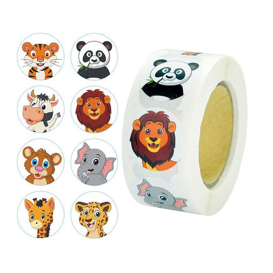 Round Cartoon Animal Pattern Sticker 500pcs/roll Multipurpose Decoration Sticker Packs Funny Stickers for School, Office, Home