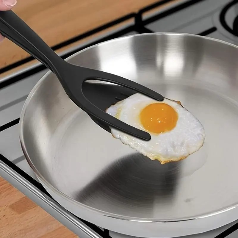 2 in 1 Spatula Tongs, 1 Count Multifunctional Cooking Spatula Tongs, Heat Resistant Cooking Tool for Egg, Pancake, Steak, Kitchen Gadgets