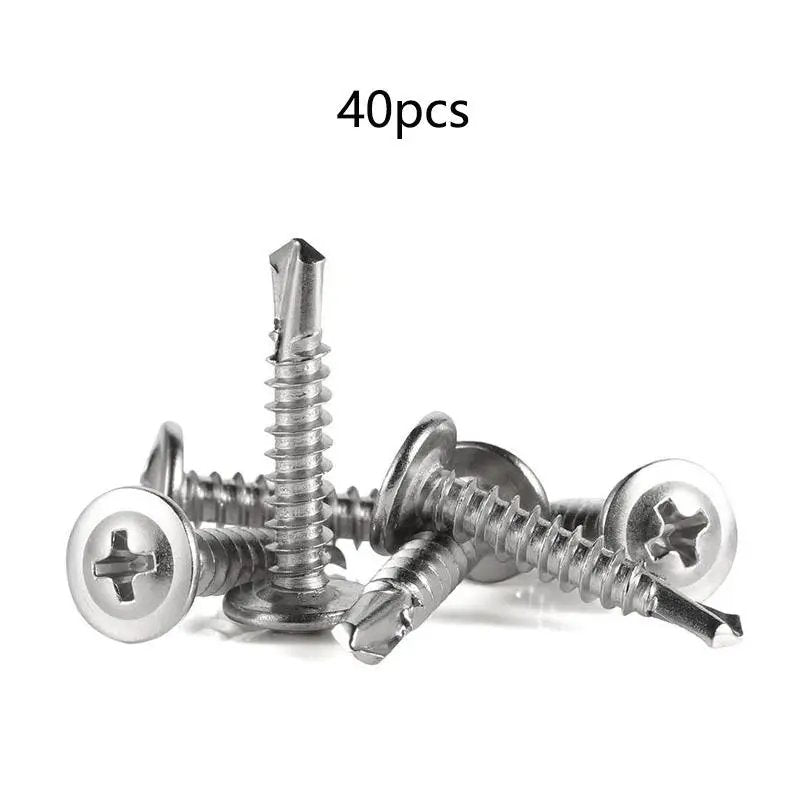 Self-Tapping Screw -410 Stainless Steel Phillips Truss Head Self-drilling Tek Screw, 20pcs/set Self Tapping Screws Sheet Metal Screws for Spring, Multifunctional Stainless Steel Phillips Self-Drilling Screw, Hardware, Industrial
