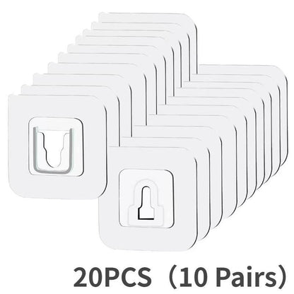 10 Pairs Double Sided Adhesive Wall Hooks, Minimalist Buckle Self Adhesive Hooks, Punch-free Storage Hooks Organiser 10Pcs Plastic Installation
