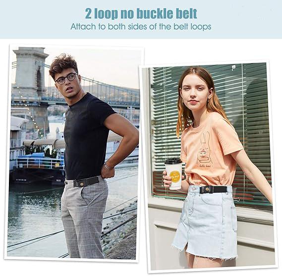 2 Pcs No Buckle Belt Women & Men, Invisible Stretch Side Belts Without Buckles, Comfortable Adjustable No Buckle Stretch Belt for Women, Lady, Men Jeans Pants