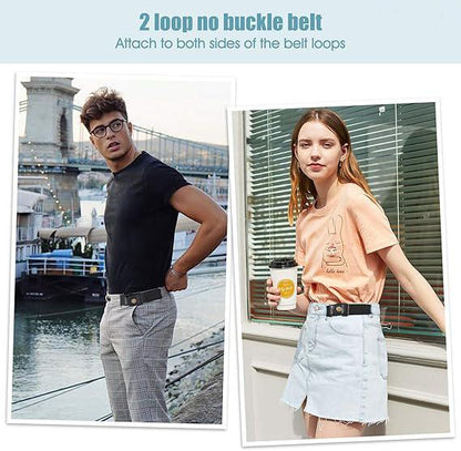 2 Pcs No Buckle Belt Women & Men, Invisible Stretch Side Belts Without Buckles, Comfortable Adjustable No Buckle Stretch Belt for Women, Lady, Men Jeans Pants