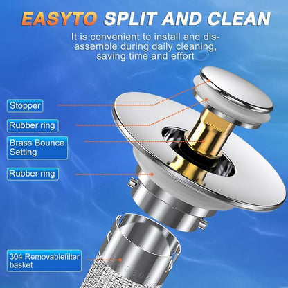 Bathroom Sink Drain Strainer, Pop Up Sink Drain Strain, Bathroom Sink Stopper with Removable Stainless Steel, Filter Basket Hair Catcher Hair Catcher
