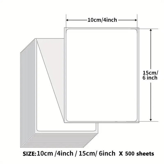 10x15cm Blank Thermal Label Paper, 500pcs/roll Self Adhesive Shipping Label, Blank Shipping & Stamps Roll for Logistic Label Printer