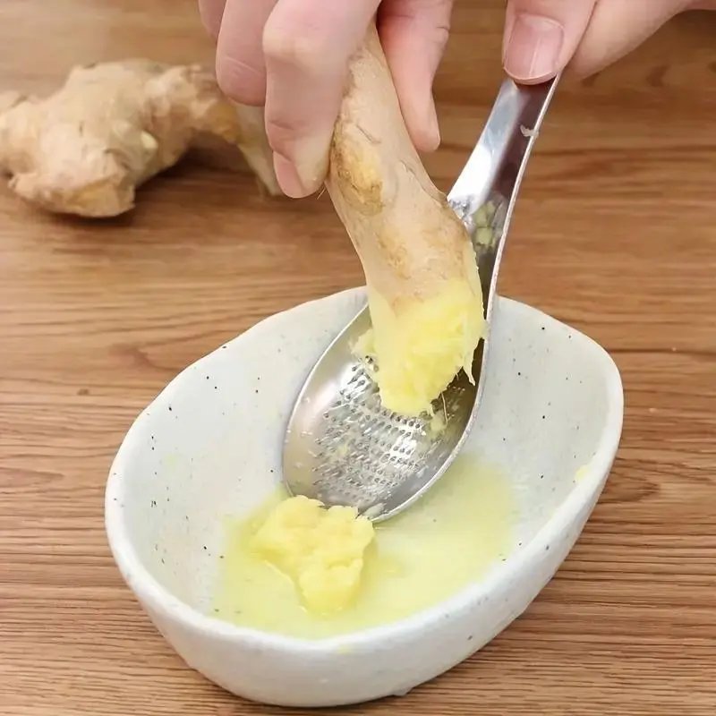 Stainless Steel Ginger Grating Spoon, Manual Garlic Masher, Kitchen Gadget for Mash Garlic and Ginger, Durable Cookware Accessories, Kitchen Cooking