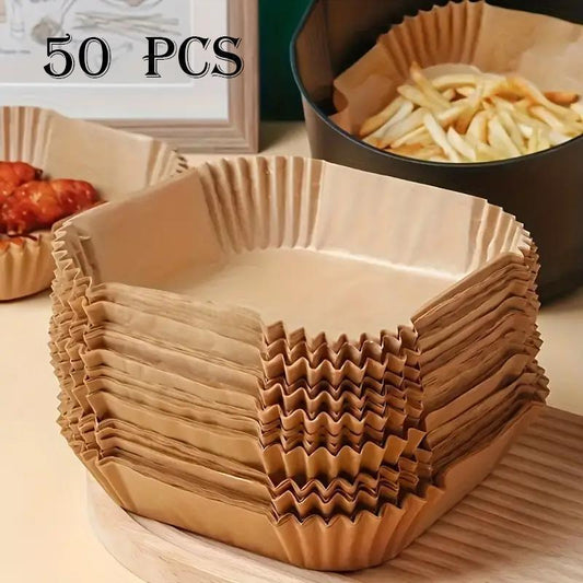 Disposable Air Fryer Paper Liner, 50pcs/set Round Non-stick Oil-proof Air Fryer Parchment Paper for Baking Roasting