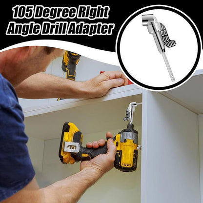 105 Degree Angle Screwdriver Set Holder Adapter, Adjustable Bits, Nozzles, Right Angle Head, Hex Bit Socket, 1/4', Long Type, Silver