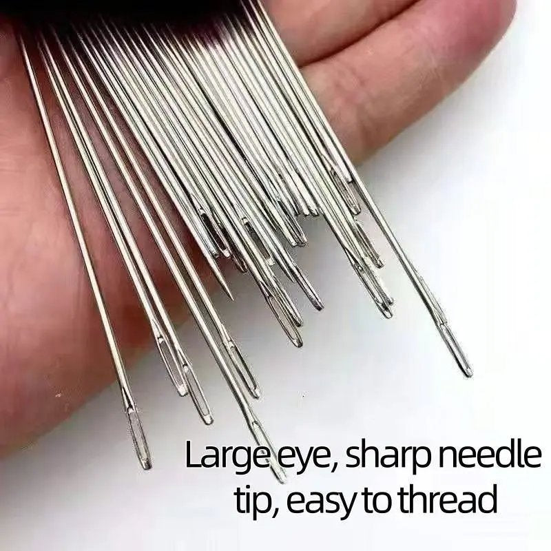 37PCS Big Eye Steel Needles Set - Long & Thin Handmade Quilting & Sewing Needles Kit for DIY Sewing Projects