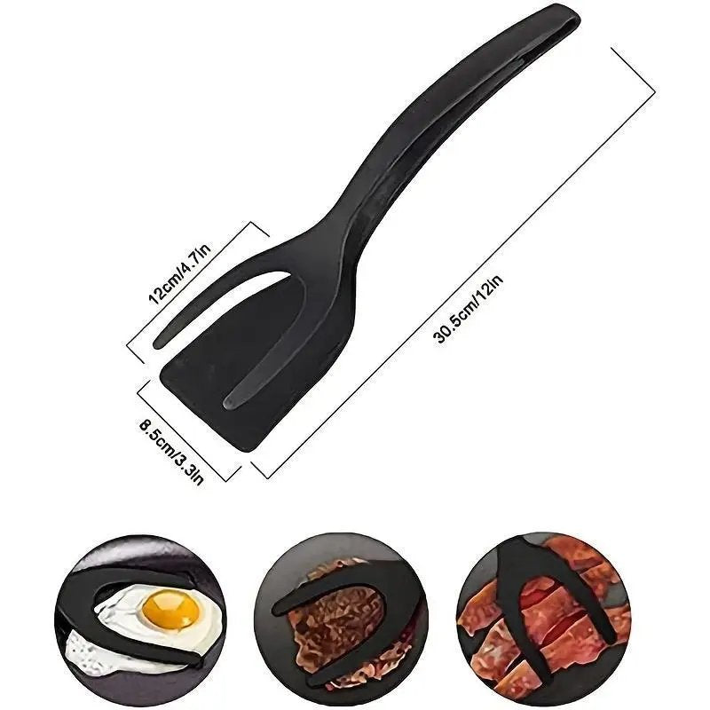 2 in 1 Spatula Tongs, 1 Count Multifunctional Cooking Spatula Tongs, Heat Resistant Cooking Tool for Egg, Pancake, Steak, Kitchen Gadgets