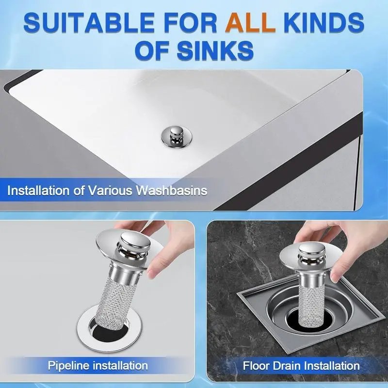 Bathroom Sink Drain Strainer, Pop Up Sink Drain Strain, Bathroom Sink Stopper with Removable Stainless Steel, Filter Basket Hair Catcher Hair Catcher