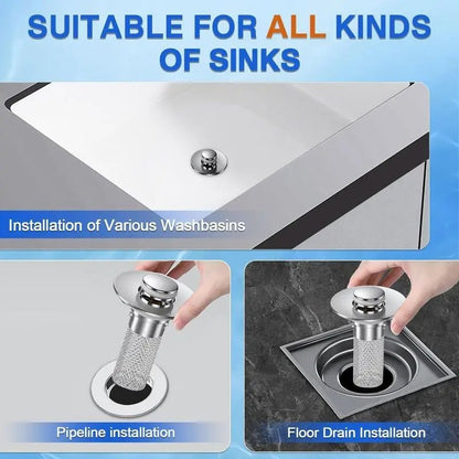 Bathroom Sink Drain Strainer, Pop Up Sink Drain Strain, Bathroom Sink Stopper with Removable Stainless Steel, Filter Basket Hair Catcher Hair Catcher