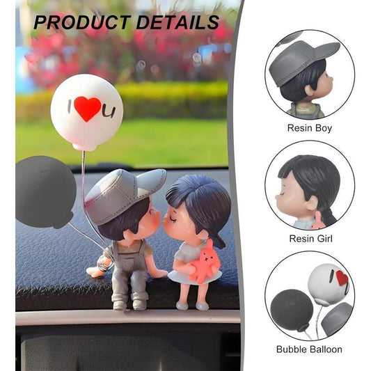 Cute Couple Car Dashboard Decorations, Lovely Couple Kiss Cartoon Figurines Car Ornament, Resin Material Boy Girl Car Interior Decoration with Balloon for Car Dashboard Gifts
