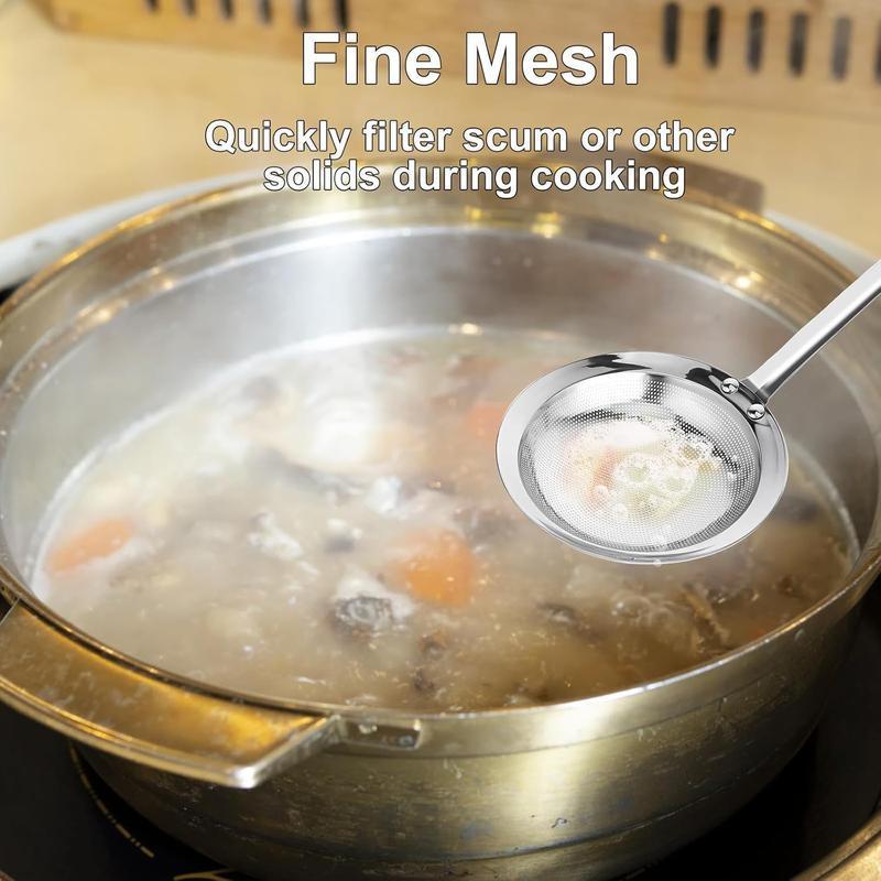 Filter Scoop Stainless Steel Fat Skimmer Spoon Fine Mesh Strainer Food Strainer With Handle Kitchen Oil Heavy-Duty