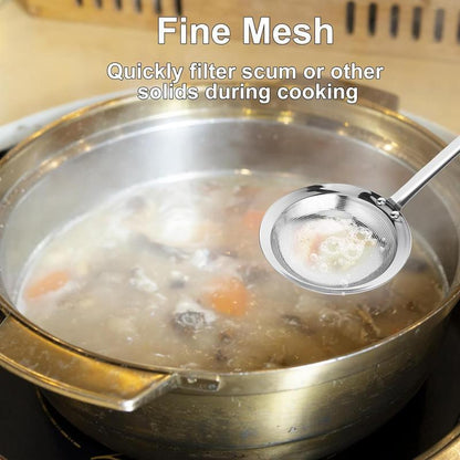 Filter Scoop Stainless Steel Fat Skimmer Spoon Fine Mesh Strainer Food Strainer With Handle Kitchen Oil Heavy-Duty