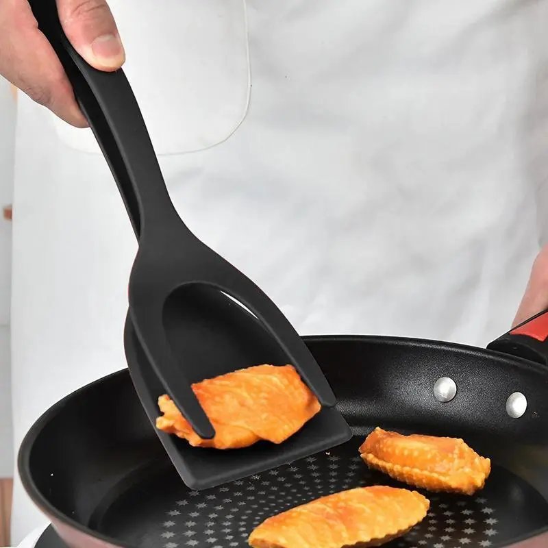 2 in 1 Spatula Tongs, 1 Count Multifunctional Cooking Spatula Tongs, Heat Resistant Cooking Tool for Egg, Pancake, Steak, Kitchen Gadgets