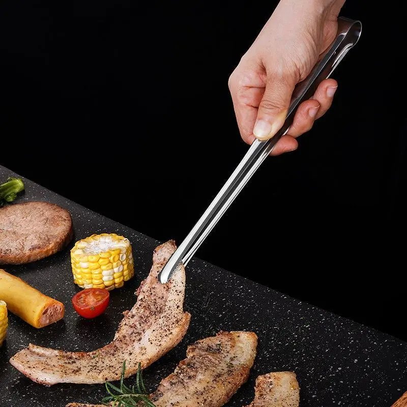 Stainless Steel Barbecue Tongs, 1 Count Durable Food Tongs, Non-slip Kitchen Cooking Tongs, Barbecue Accessories