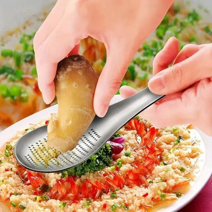 Stainless Steel Ginger Grating Spoon, Manual Garlic Masher, Kitchen Gadget for Mash Garlic and Ginger, Durable Cookware Accessories, Kitchen Cooking