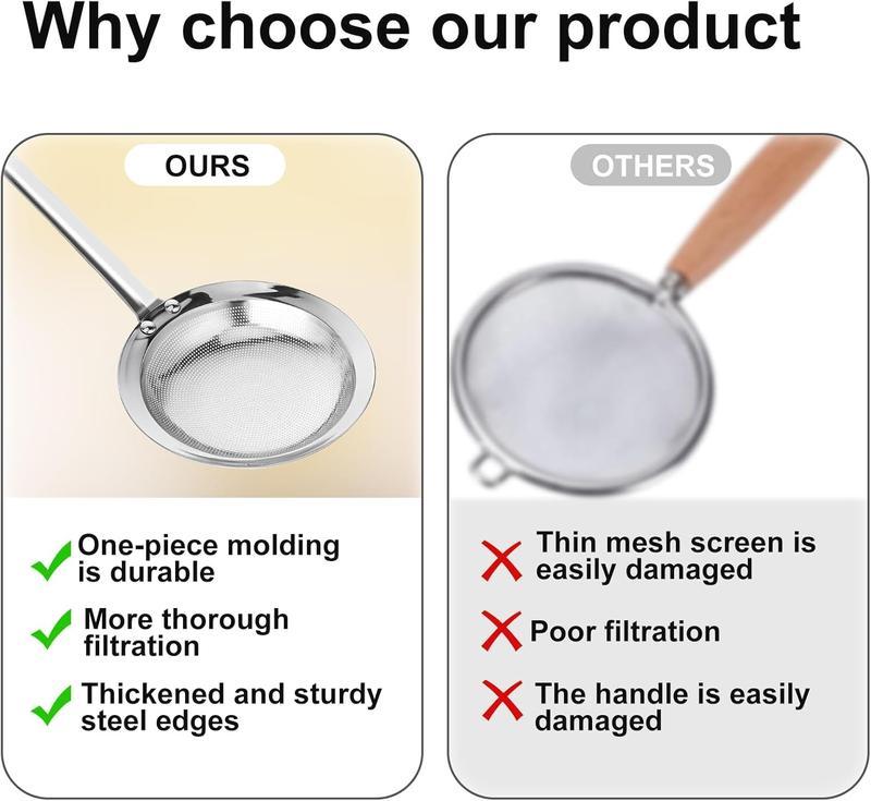 Filter Scoop Stainless Steel Fat Skimmer Spoon Fine Mesh Strainer Food Strainer With Handle Kitchen Oil Heavy-Duty