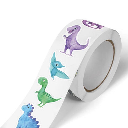 Cartoon Dinosaur Pattern Sticker (500pcs/roll), Self Adhesive Decor Sticker for Gift Greeting Card Water Bottle Laptop Phone Case