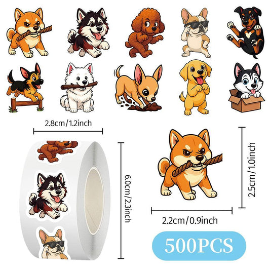 Christmas Gift Label Sticker, Dog Sticker Thank You Graffiti Roll Sticker 3.8cm/1.5in , Holiday Decoration Supplies for DIY Gift and Gift Wrapping