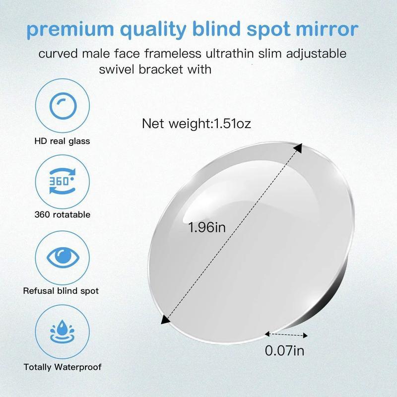 Frameless Wide Angle Mirror - Adjustable Round Hd Glass Convex Rear View 360 Rotate For Car Suv & Stick On Design 2 Pack