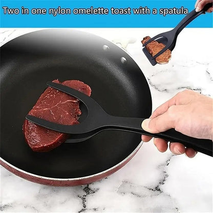 2 in 1 Spatula Tongs, 1 Count Multifunctional Cooking Spatula Tongs, Heat Resistant Cooking Tool for Egg, Pancake, Steak, Kitchen Gadgets