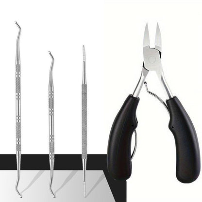 Professional Dual-ended Ingrown Toenail Lifter & Cleaner, 3pcs Stainless Steel Nail Trimmer Double Head Nail Scraper Nail Clippers Toe Fixer Pedicure Nail Tool Set, Nail Art Tool