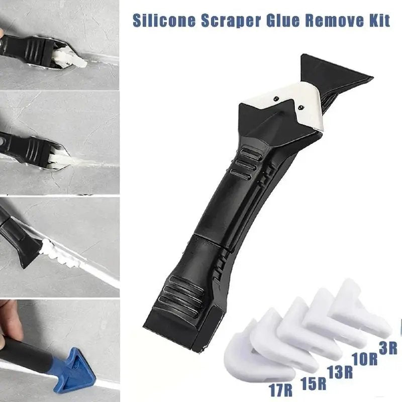 5-in-1 Silicone Caulking Tool Kit with 5 Replaceable Pads - Professional Finish