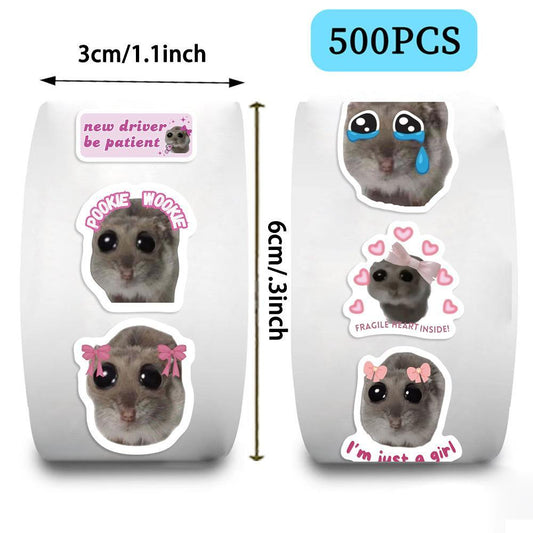 Hamster Pattern Sticker, 500pcs/roll Cute Animal Decals, Funny Sticker for Laptop, Water Bottle, Phone, Scrapbook, Gift for Girl Teen