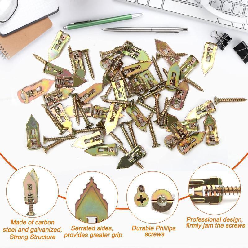 Self-Drilling Drywall Anchors and Screws Kit, twenty sets12x30mm, No Pre-Drilling Needed, Supports Up to 66 lbs, Ideal for Home and Office Organization,SEESE