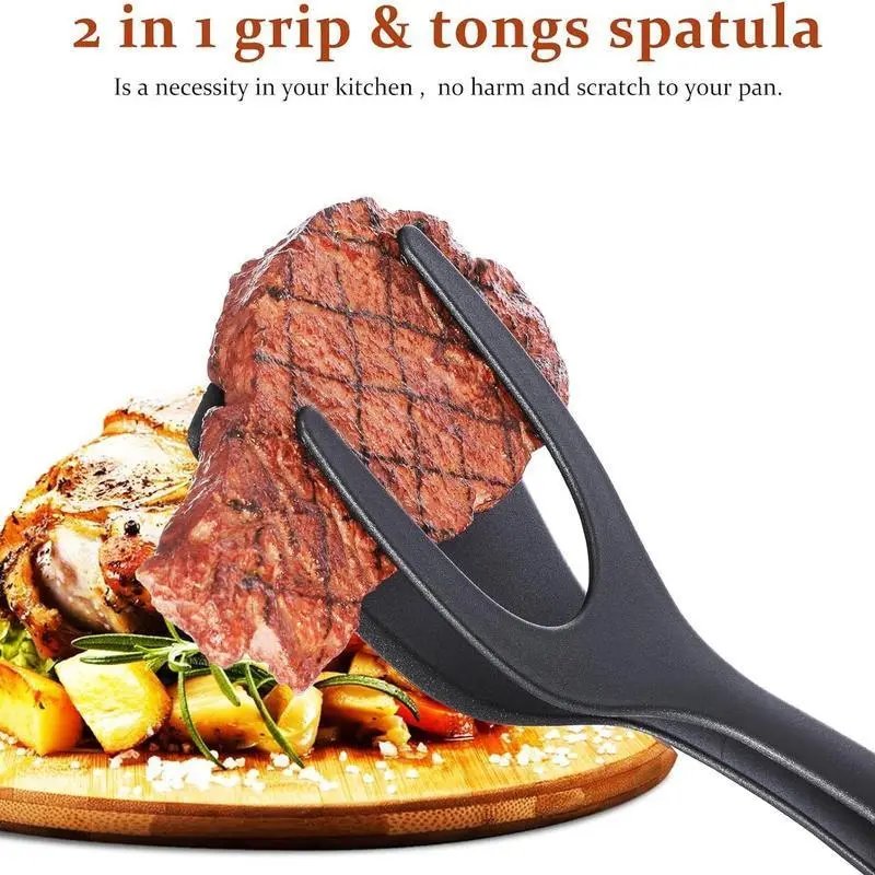 2 in 1 Spatula Tongs, 1 Count Multifunctional Cooking Spatula Tongs, Heat Resistant Cooking Tool for Egg, Pancake, Steak, Kitchen Gadgets