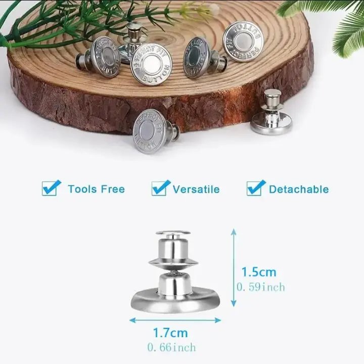 No-sew Instant Button for Jean, 6 Counts Round Detachable Metal Buttons, Clothes Accessories for Men & Women, Household Sewing Accessories for Jeans Trousers Clothes, Summer Essentials