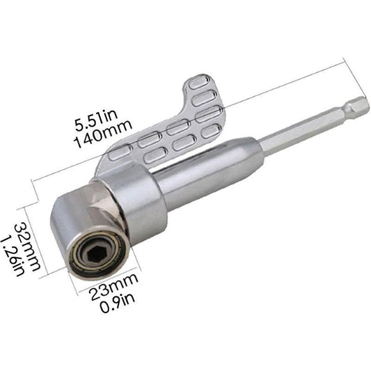 105 Degree Angle Screwdriver Set Holder Adapter, Adjustable Bits, Nozzles, Right Angle Head, Hex Bit Socket, 1/4', Long Type, Silver