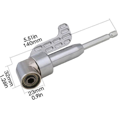 105 Degree Angle Screwdriver Set Holder Adapter, Adjustable Bits, Nozzles, Right Angle Head, Hex Bit Socket, 1/4', Long Type, Silver