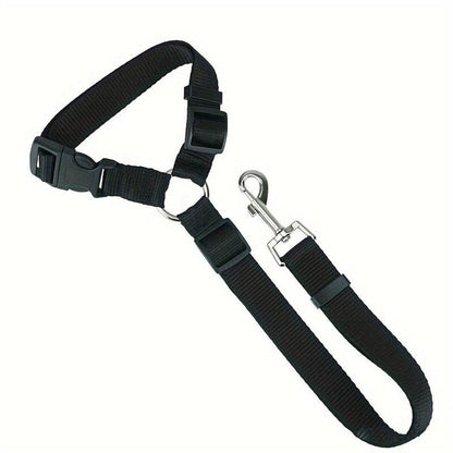 1pc Adjustable Dog Seat Belt for Car Safety - Secure Pet Vehicle Harness with Metal Buckle, Black Fabric Straps for Dogs in Cars, Trucks, or SUVs