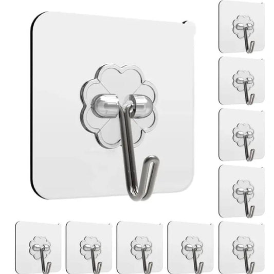 Wall Mounted Hooks, 10pcs Punch-free Adhesive Hooks, Transparent Reusable Seamless Hooks, Waterproof & Oilproof Hooks for Bathroom, Kitchen, Closet, Wardrobe, Home Organizer, Hanger Stand, Interior Organizing